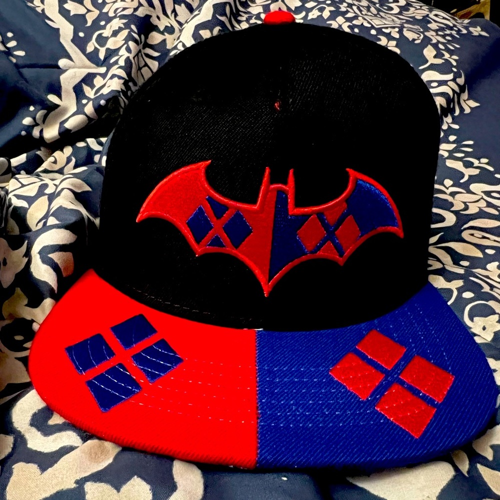 COPY - Harley Quinn Blue and Red Bat Hat